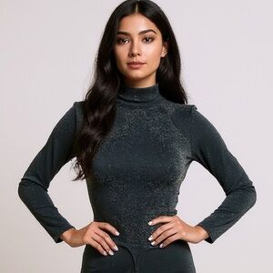 Intimately Free People NWOT Teal Green Metallic Gold Thong Bodysuit Size XS/S